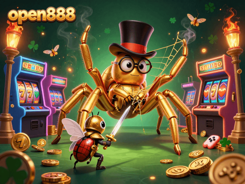 Join the adventure with open888 as a golden tarantula weaves riches between arcade treasures.