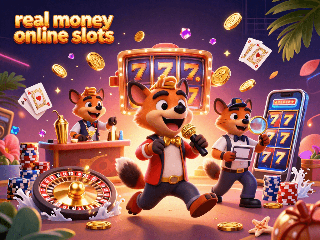 Engaging scene of real money online slots with hyenas in a casino, showcasing vibrant reels and exciting gameplay.