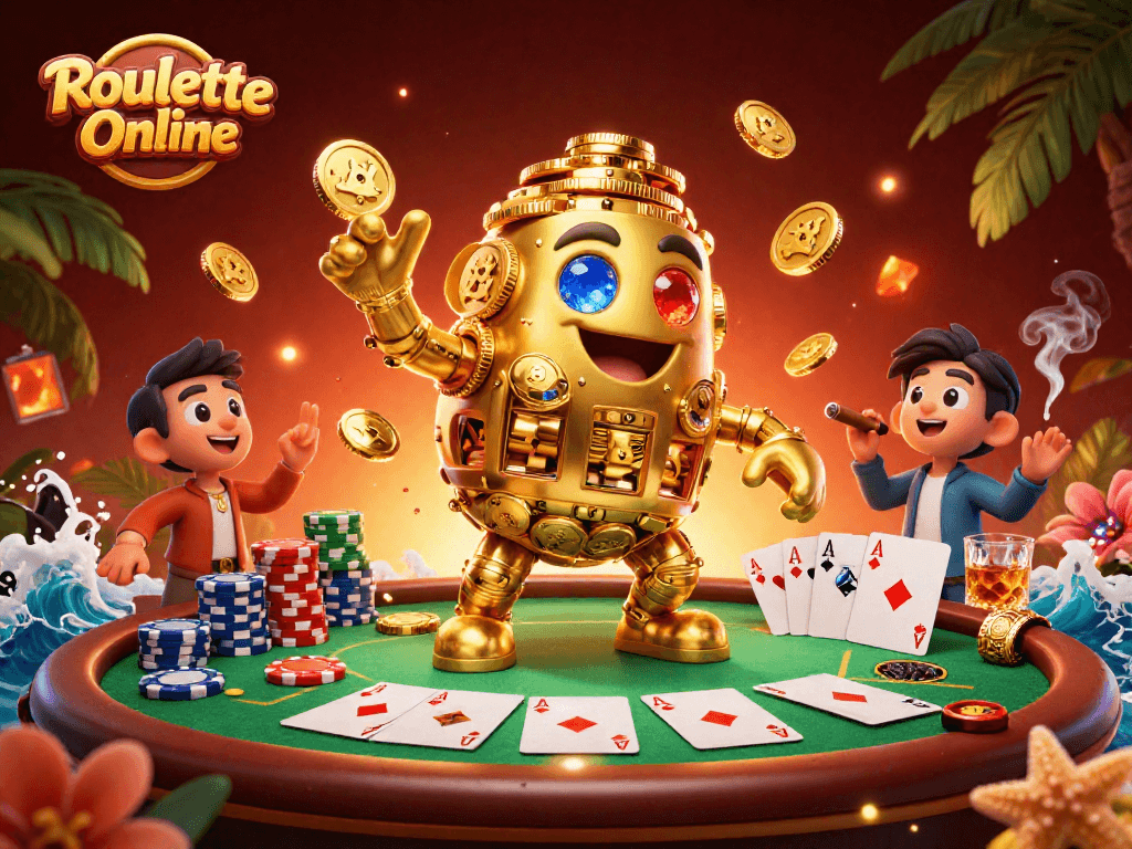 Experience the thrill of Roulette Online with a dynamic 3D casino scene featuring vibrant characters.