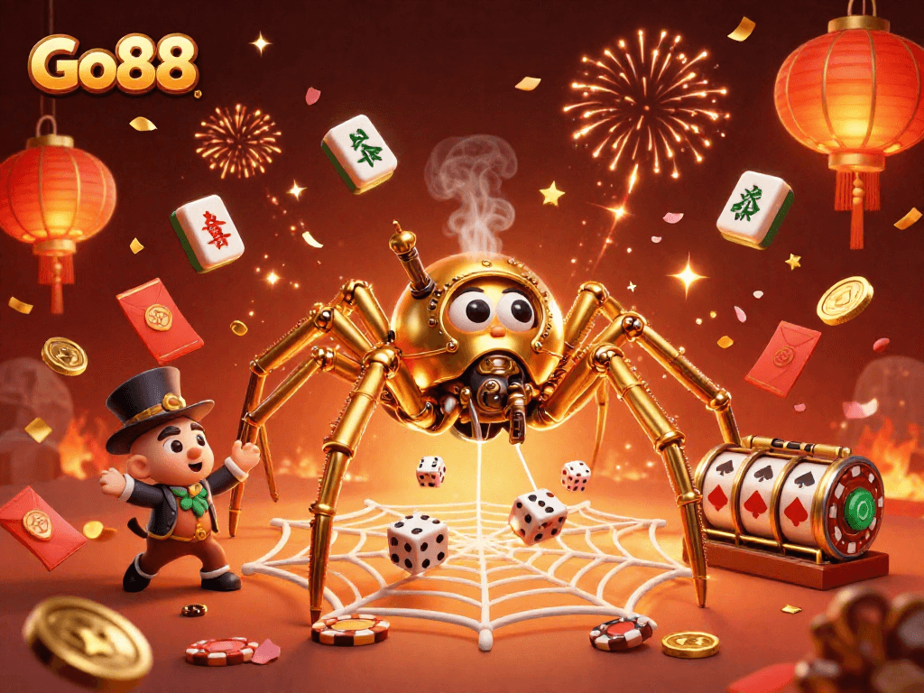Go88 offers an immersive casino experience with vibrant illustrations of games and captivating characters.