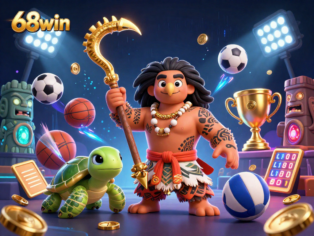 Engage with 68win's exciting gaming experience featuring vibrant 3D characters and dynamic sports betting elements.