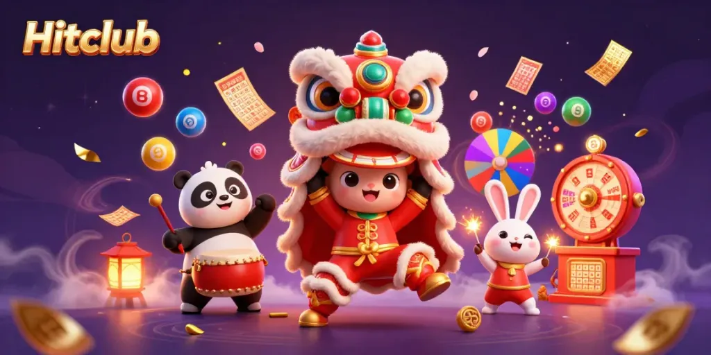Engage in thrilling games at Hitclub featuring animated characters and vibrant casino elements.