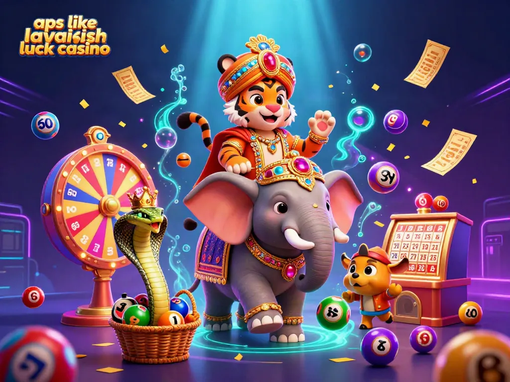 Experience games like Lavish Luck Casino with slot themes and vibrant energy in this dynamic illustration.
