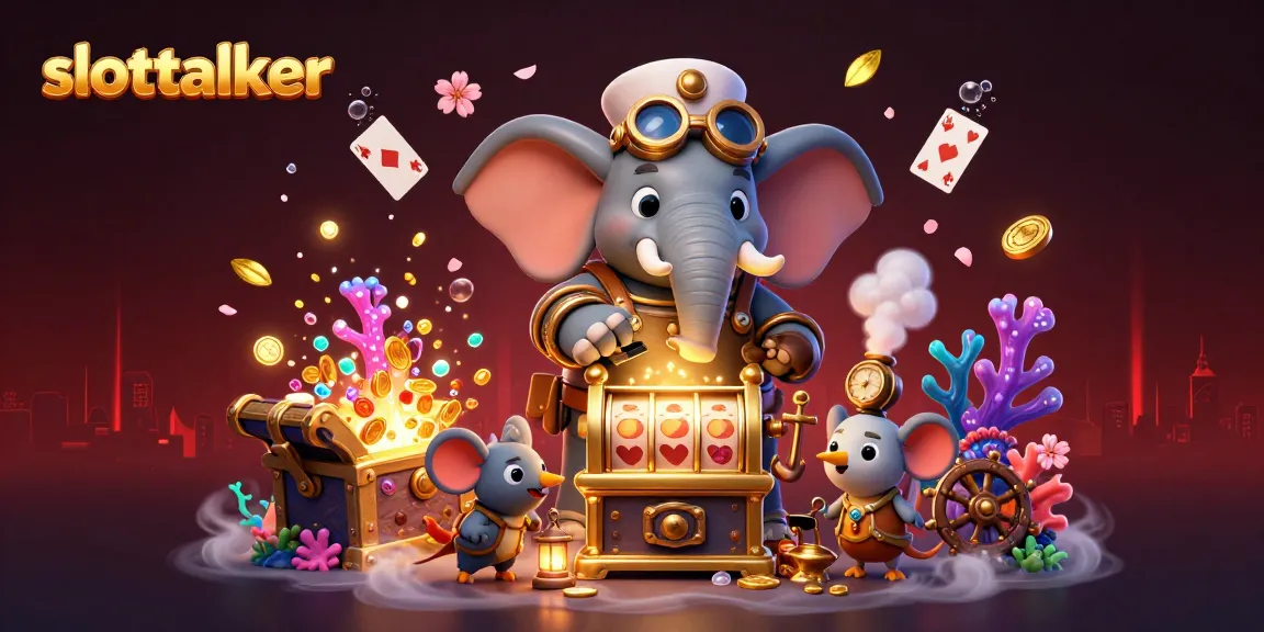 Explore the vibrant world of slottalker with a steampunk elephant engineer at a golden slot machine.