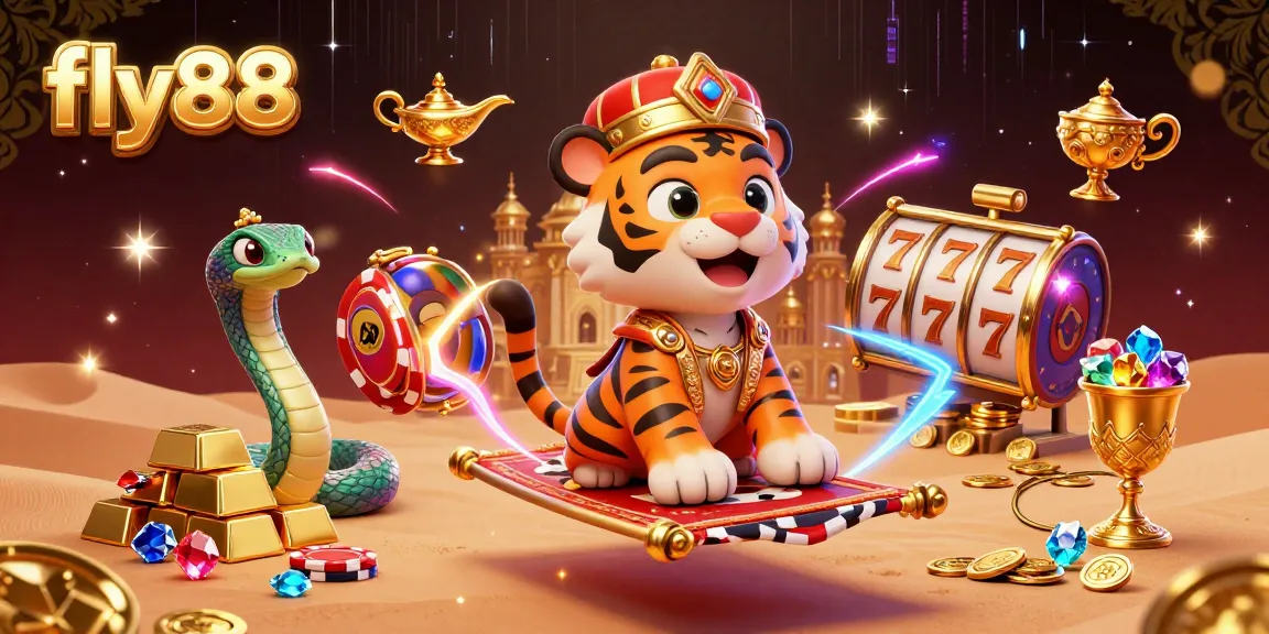Experience the excitement of fly88 with a magical casino adventure featuring a tiger sultan and treasures.