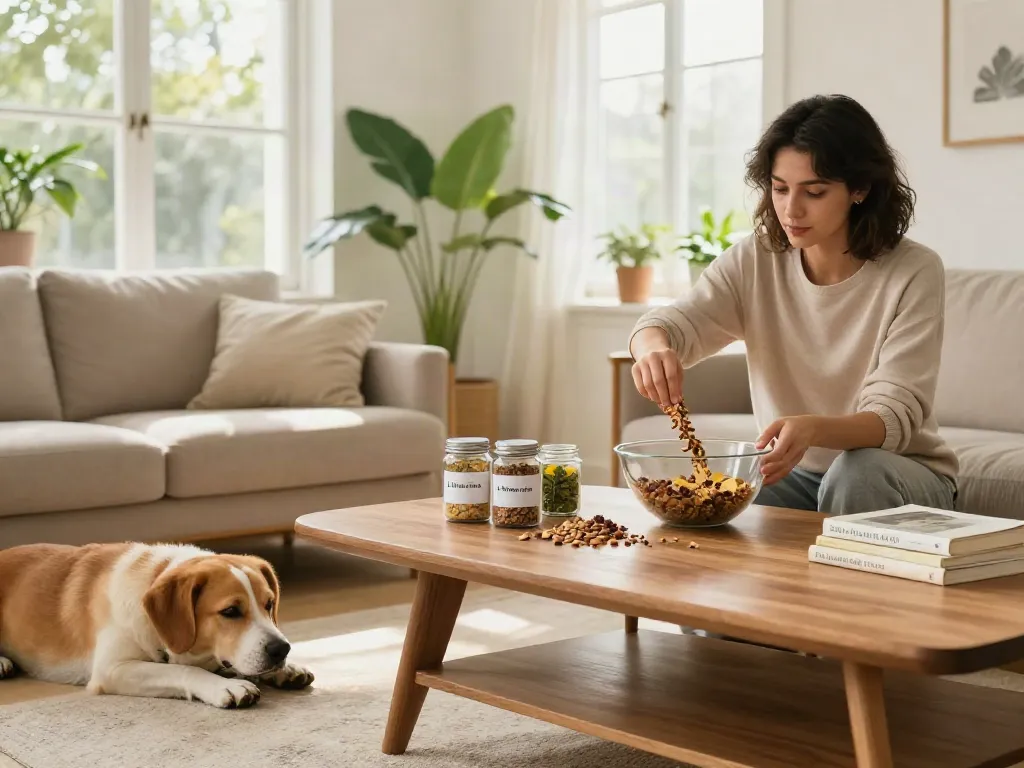 Calming Dog Treats being prepared in a cozy living room to promote relaxation and pet wellness.