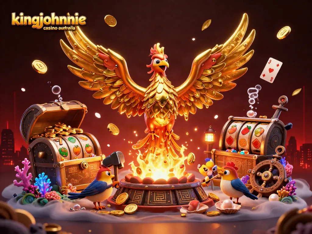 Experience kingjohnnie casino australia's vibrant gaming world with thrilling slot reels exploding with gold and gems.