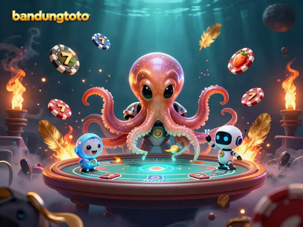 Engage with bandungtoto's thrilling slot adventure alongside an alien octopus and a curious robot companion.