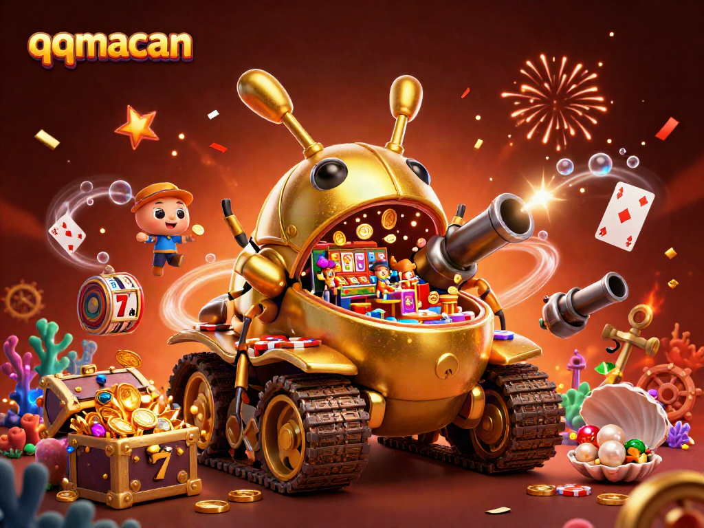 Play in the vibrant qqmacan casino scene filled with gold coins and dynamic games.