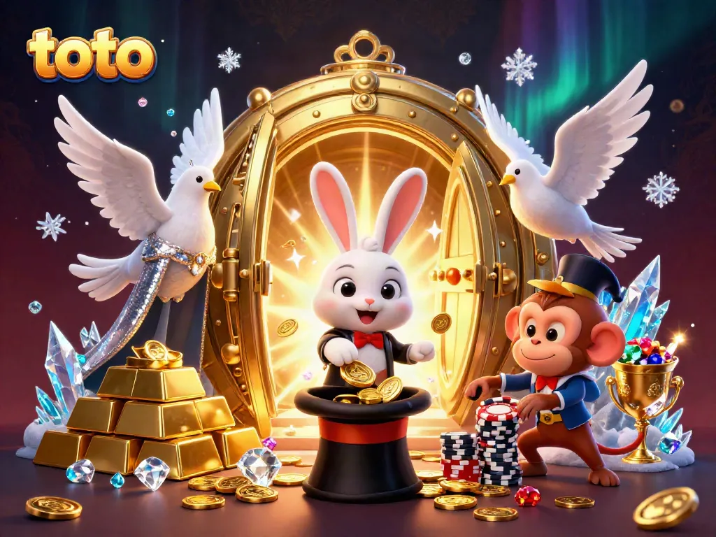Experience the thrill of toto with magical elements and vivid casino characters in a dynamic 3D illustration.