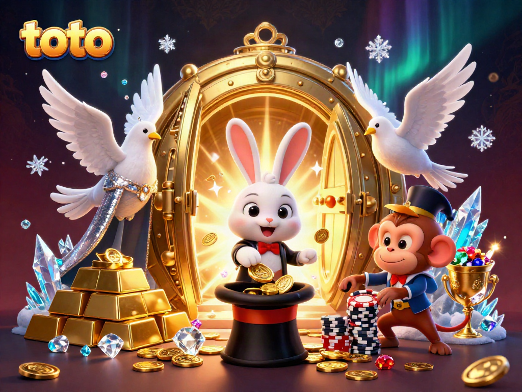 Experience the thrill of toto with magical elements and vivid casino characters in a dynamic 3D illustration.
