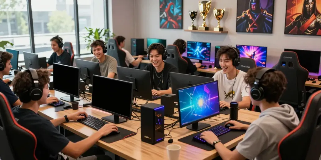 Gamers exploring luxury333 platform features in a modern gaming lounge.