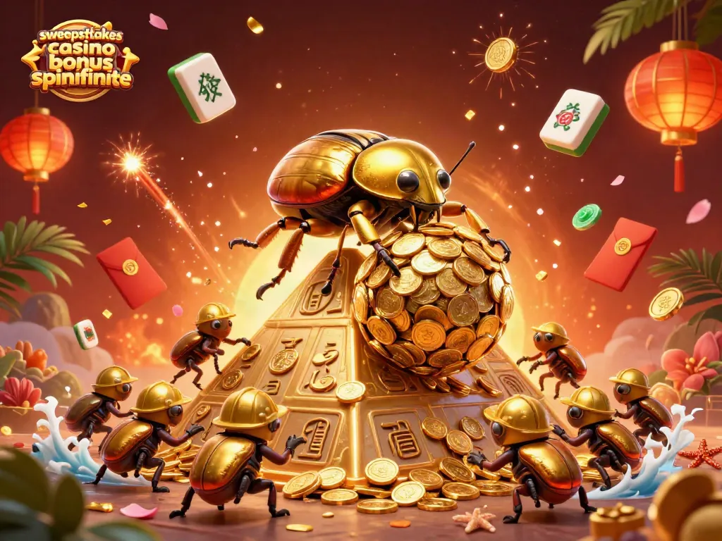 Engage with sweepstakes casino bonus spinfinite while exploring fun 3D cartoon beetle scenes of gaming.