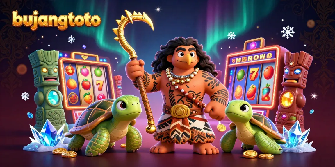 Experience thrilling gameplay with Bujangtoto's vibrant slot reels and engaging characters in a dynamic casino scene.
