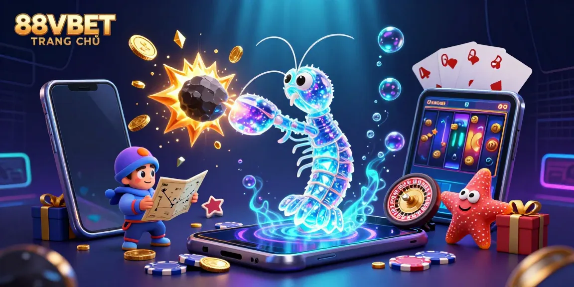 Experience the vibrant world of gambling with 88VBET TRANG CHỦ, showcasing whimsical characters and exciting game elements!