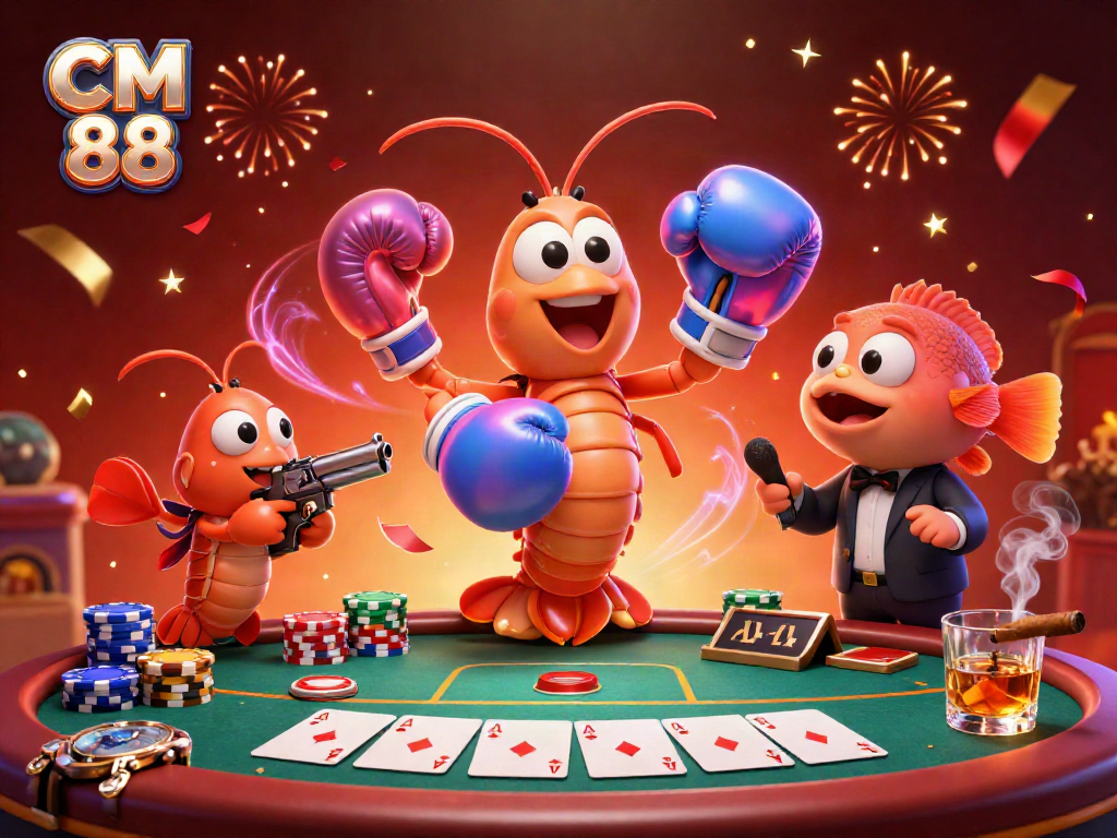 Experience the thrill of CM 88 in this vibrant casino scene with poker action and dynamic characters.