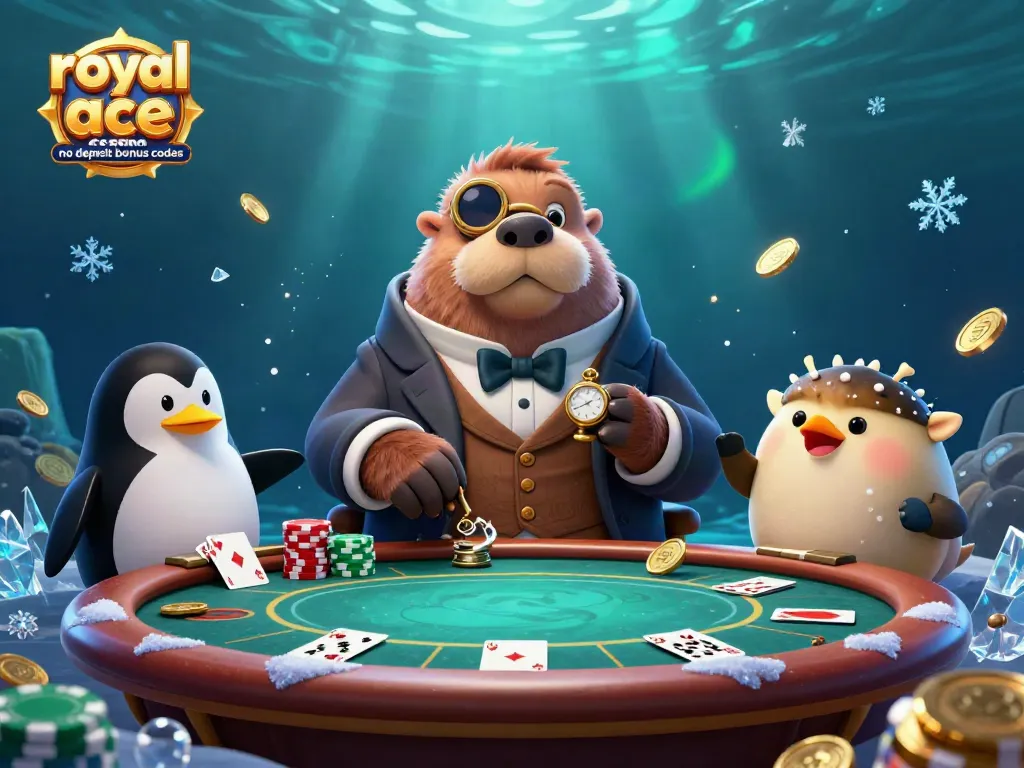 Engage with royal ace casino no deposit bonus codes in this fun underwater poker scene featuring colorful characters.