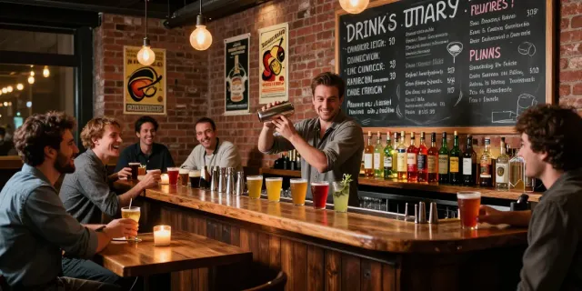 Suasana bar yang hangat di https://thekegroomnyc.com/ dengan bartender membuat koktail yang menarik.