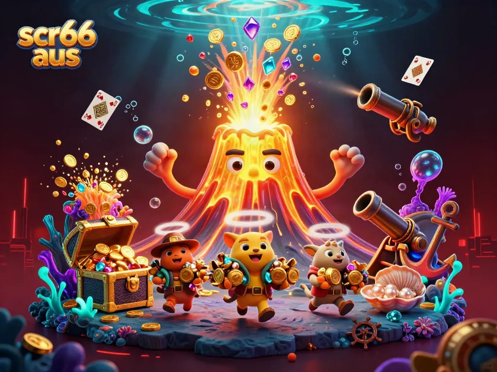 Experience the thrilling action of scr66 aus with a volcano bursting treasure and tiny explorers.