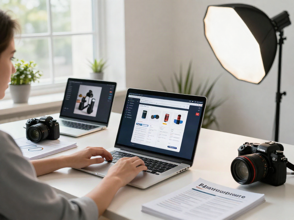 Transform photos using the Amazon product photo generator in a vibrant workspace.