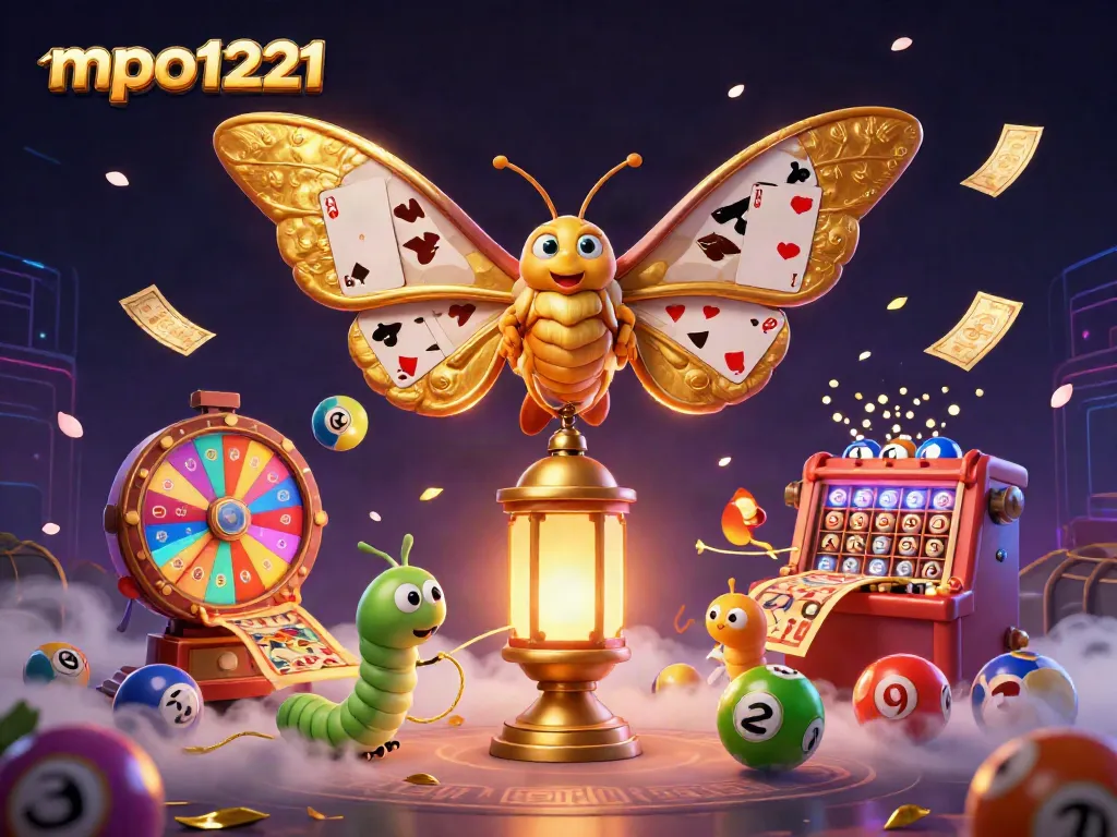 Experience the excitement of mpo1221 with a vibrant 3D casino-themed scene full of engaging elements.