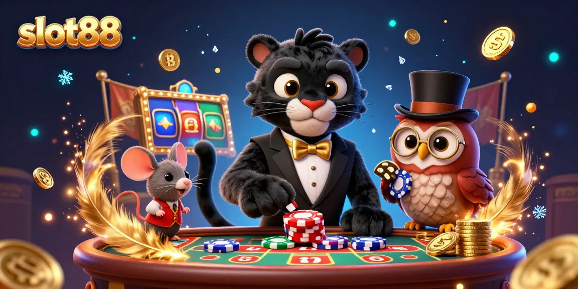 Join the excitement at slot88 as a stylish panther deals game chips among enchanting casino elements.