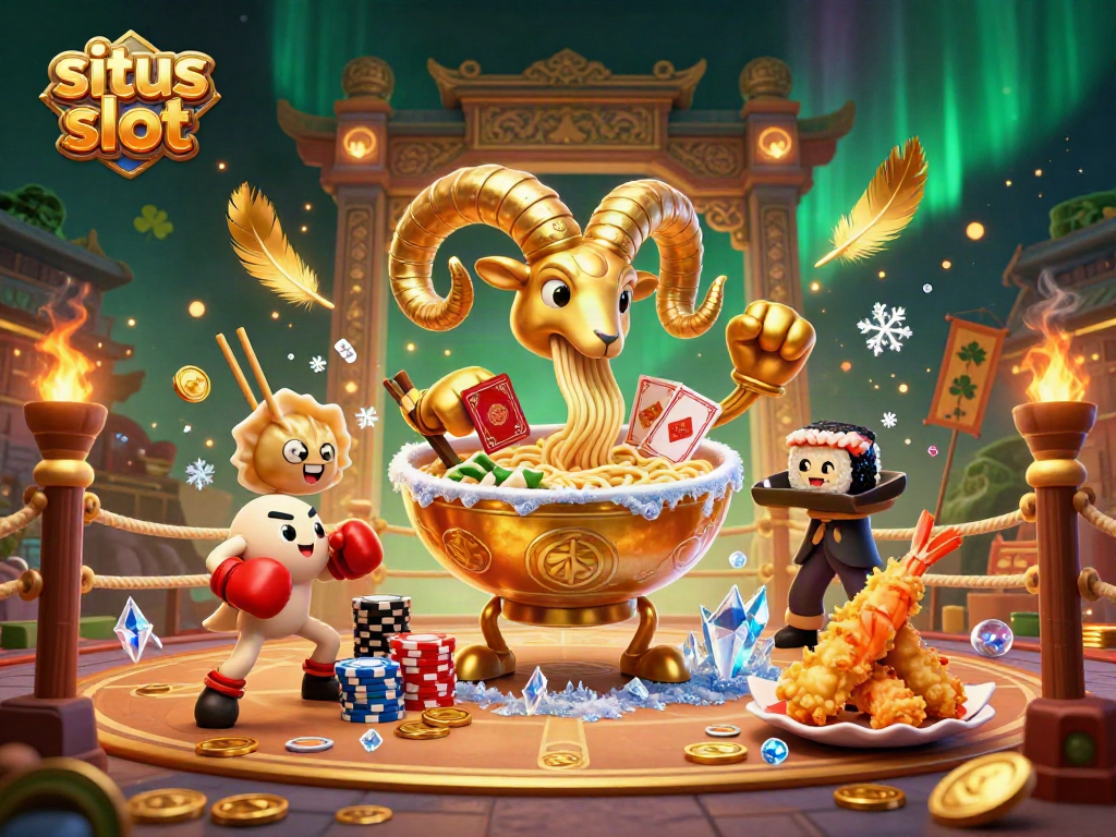 Situs slot scene with vibrant characters engaging in casino games and surrounded by dynamic elements.