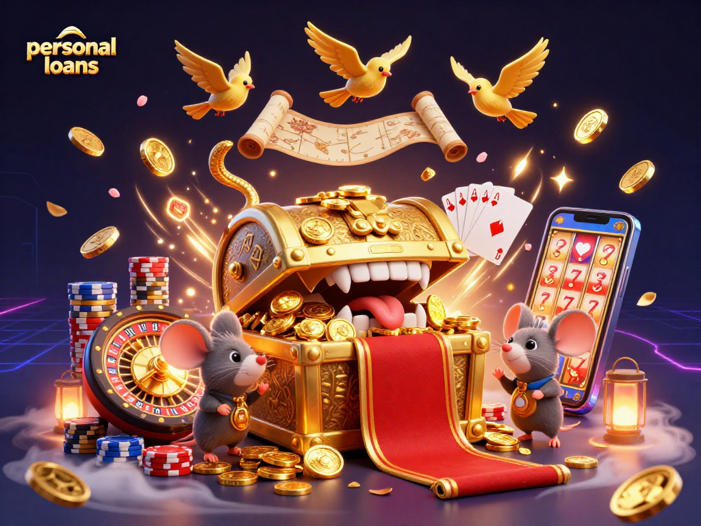 Engage in personal loans while enjoying a 3D casino treasure adventure with vibrant game elements.