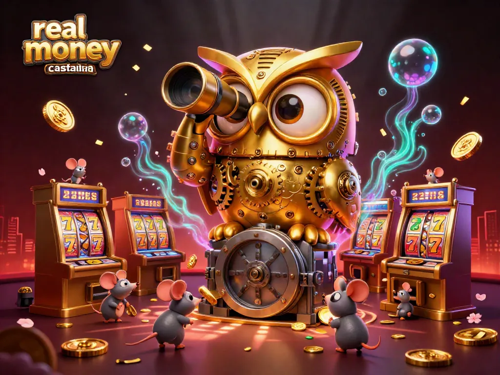 Experience real money casinos Australia with vibrant slots, an owl character, and festive elements.