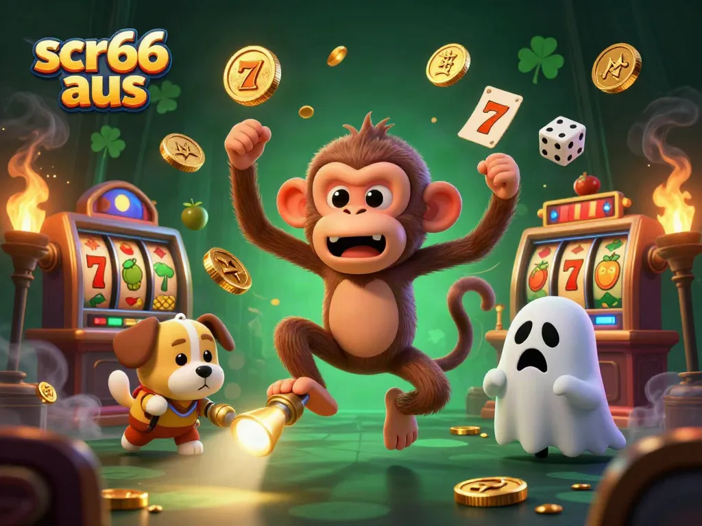 Experience luck and thrills at scr66 aus with a lively 3D illustration of casino fun and adventure.