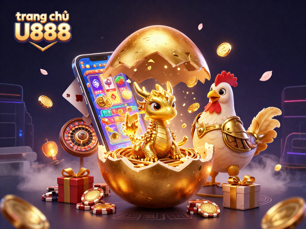 Engage with dynamic gaming elements at trang chủ U888 featuring a golden dragon and vibrant casino scene