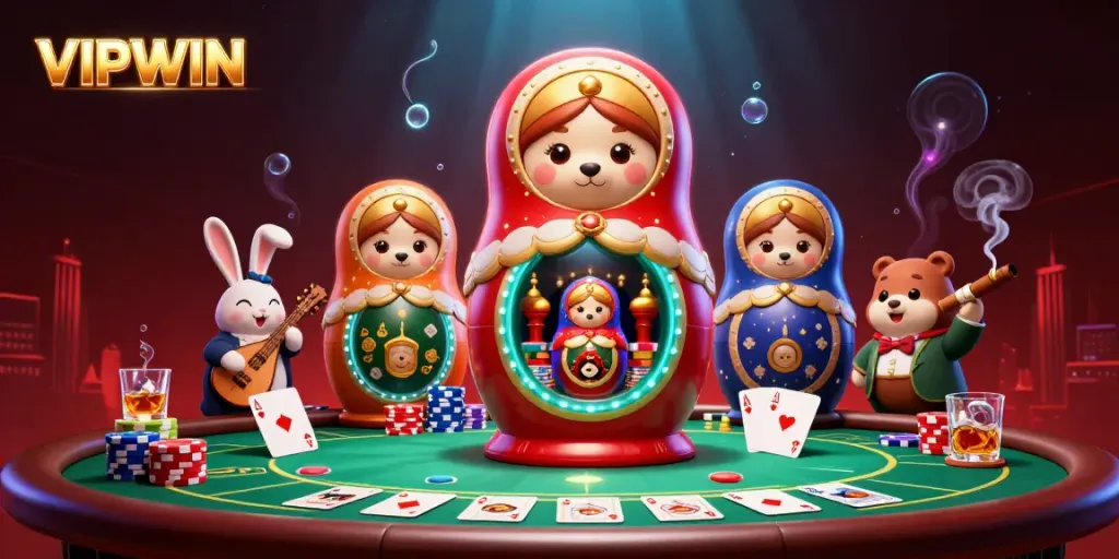 Experience the thrill at VIPWIN with vibrant casino scenes and engaging characters.