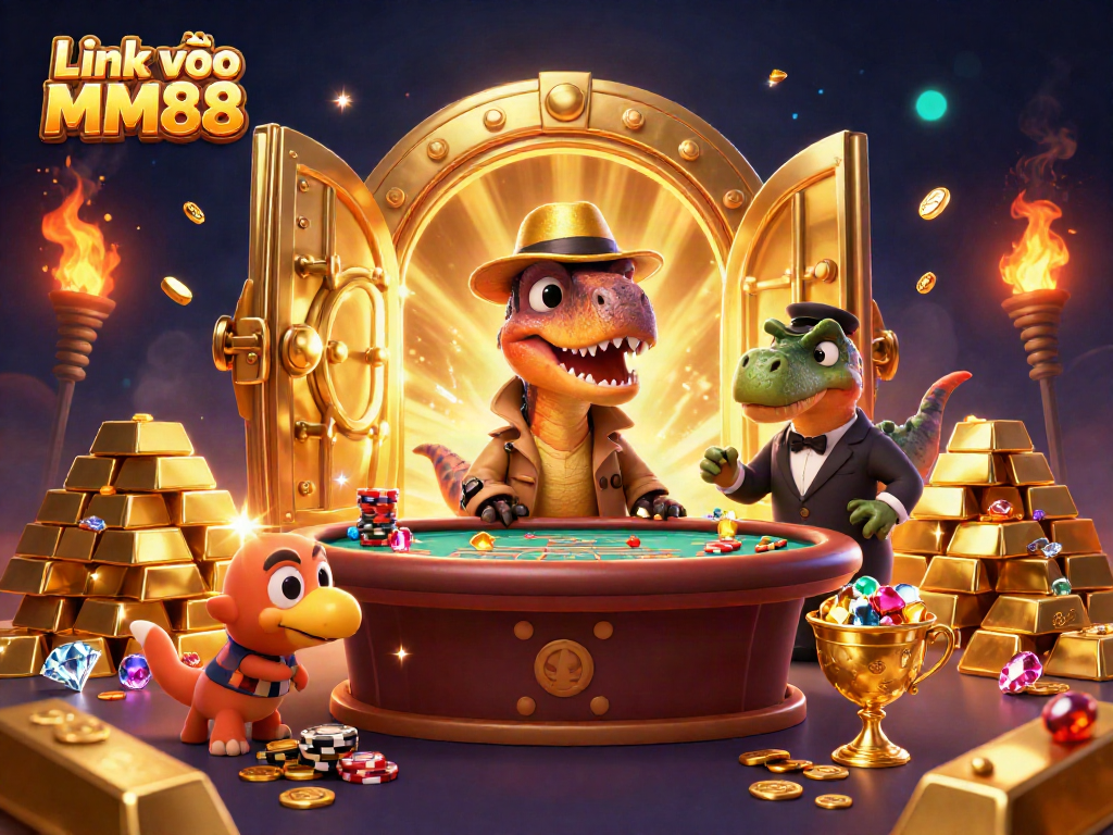 Engage with Link vào MM88 to explore a vibrant 3D casino scene brimming with excitement.