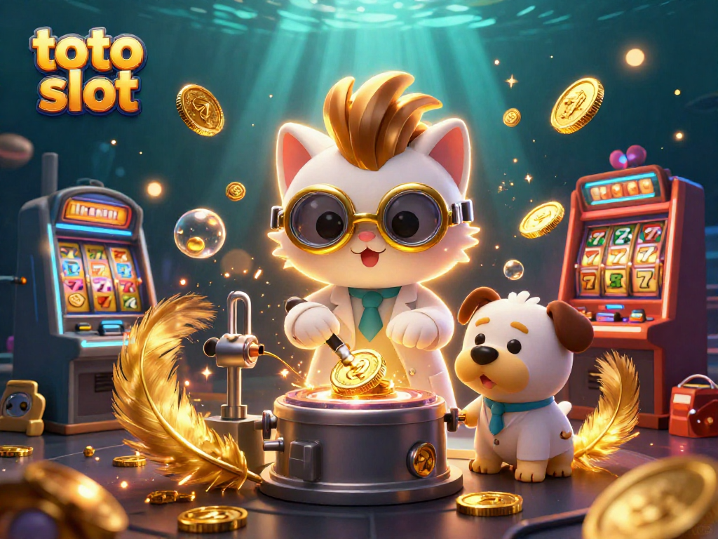Menang di toto slot dengan ilustrasi kasino dinamis dan karakter kartun imajinatif.