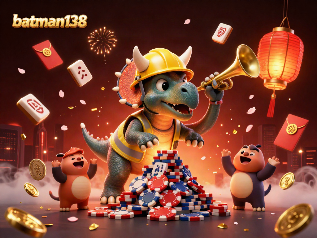 Experience excitement with batman138 as a triceratops constructs a poker chip pyramid in vibrant 3D!