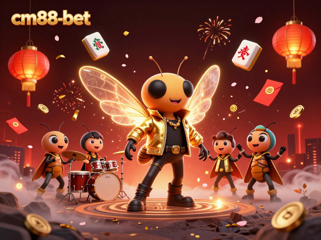 Experience excitement at cm88-bet with a vibrant 3D casino-themed illustration filled with dynamic characters and elements.
