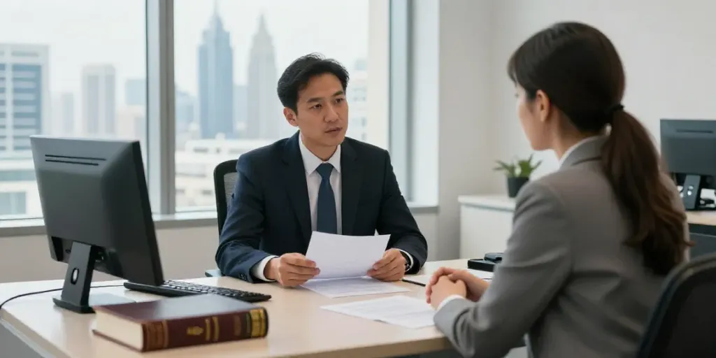 Consultation scene with a Deportation Lawyer Dubai in a modern office.