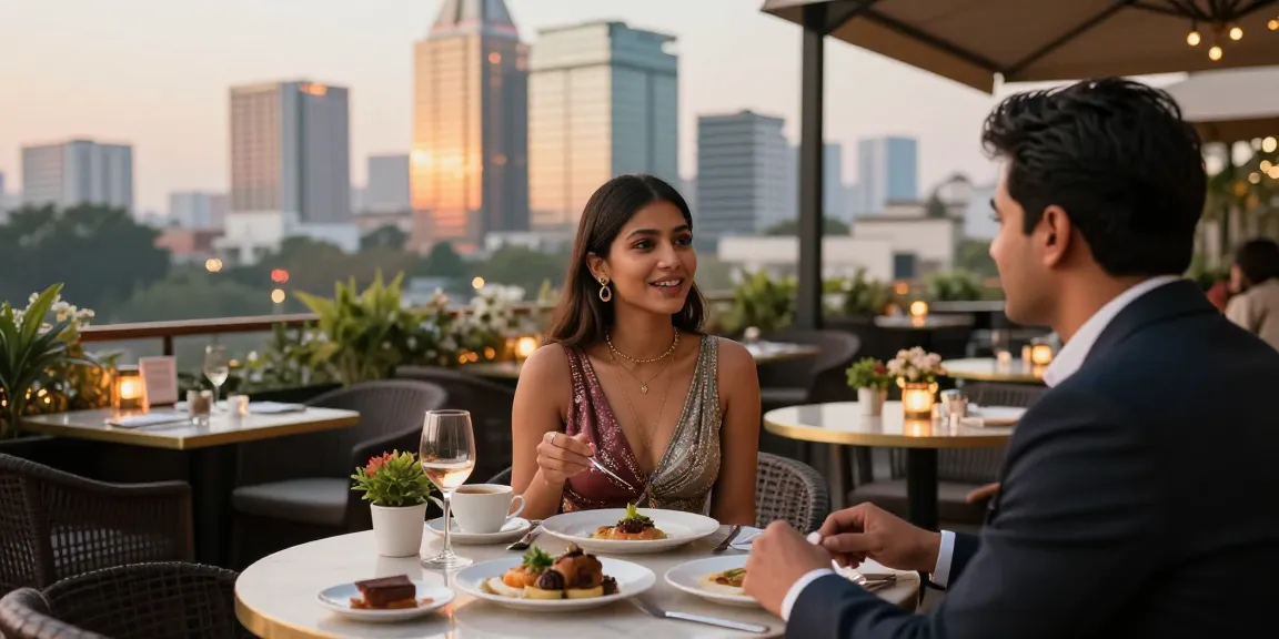 Gurgaon escorts enjoying a stylish café setting with city skyline