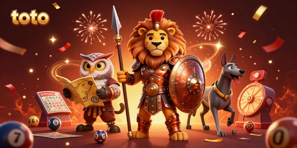 Engaging scene with a Spartan lion, tactical owl, and swift greyhound in a lottery-themed casino environment showcasing toto.