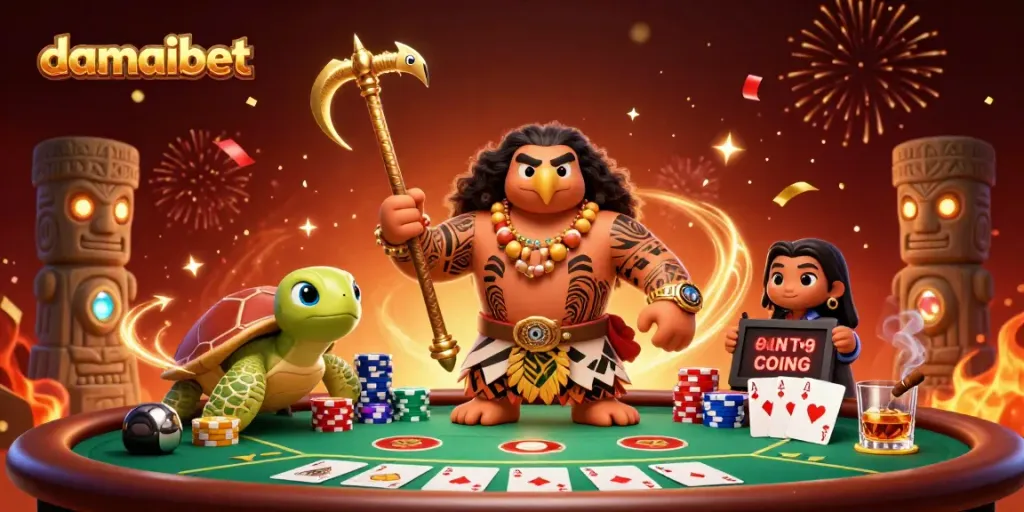 Experience exciting gaming action at damaibet with vibrant characters and poker elements.