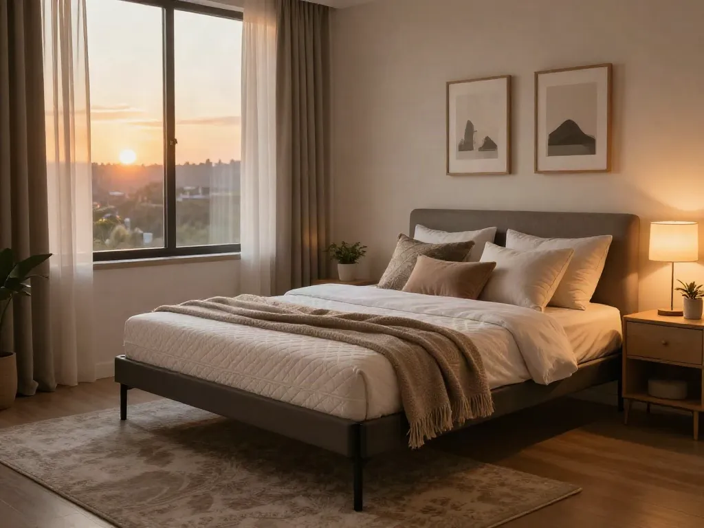 Stylish guest room featuring a cozy folding bed with mattress, elegantly designed for comfort and warmth.