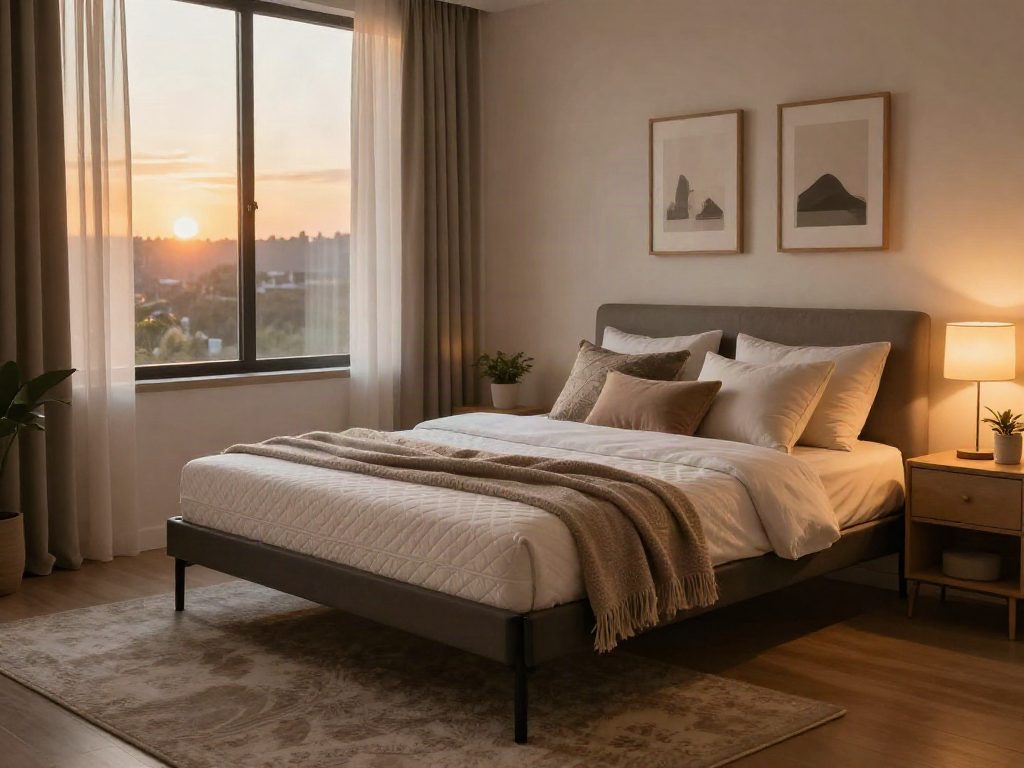 Stylish guest room featuring a cozy folding bed with mattress, elegantly designed for comfort and warmth.