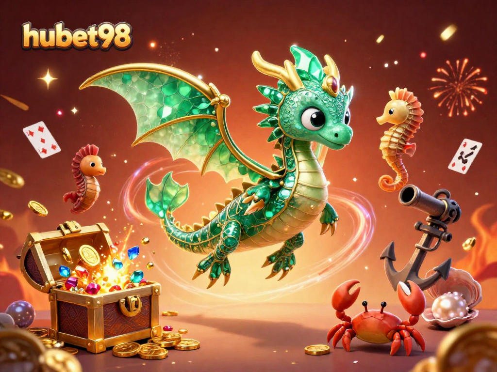 Experience the excitement of hubet98 with a vibrant underwater casino scene, featuring a leafy sea dragon and treasure-filled chest.