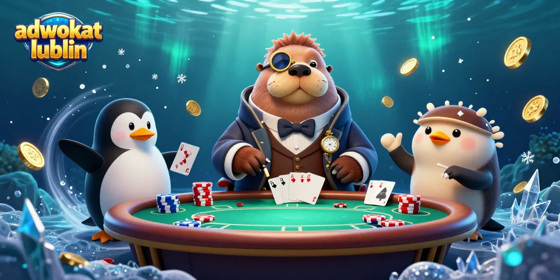 Engage with adwokat lublin at an underwater poker table with vibrant casino elements.