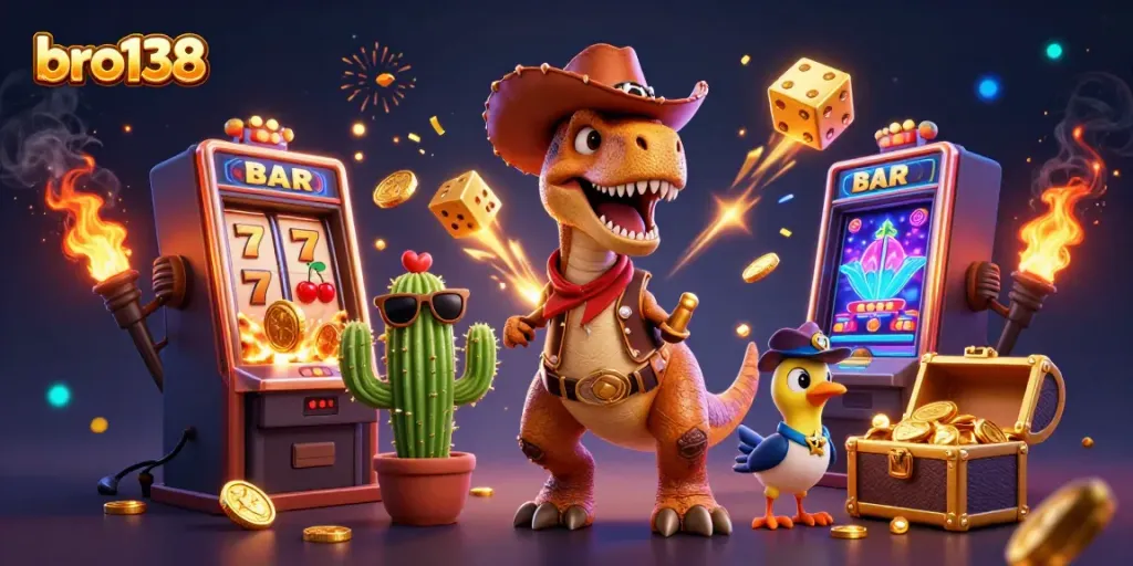 Experience excitement with bro138's vibrant 3D casino scene filled with jackpots and fun elements.