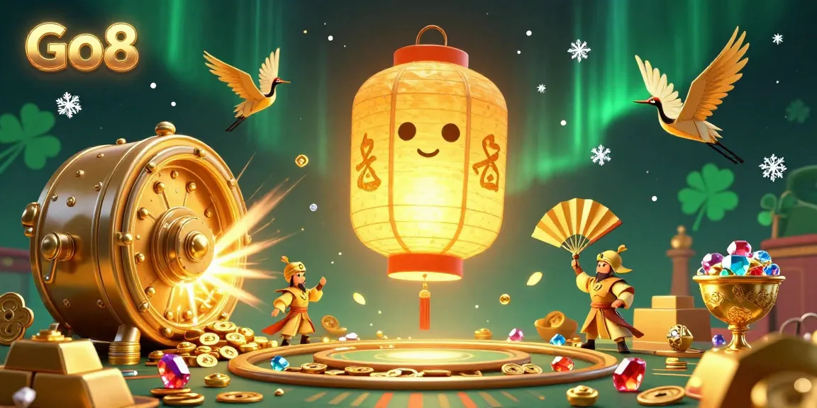 Experience thrilling games with Go8's giant lantern spirit illuminating an enchanted casino scene.