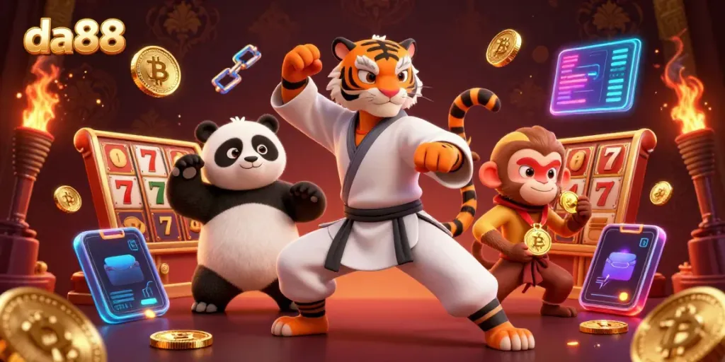 Engage in thrilling Casino fun with da88, featuring a kung fu tiger, panda, and a mischievous monkey.
