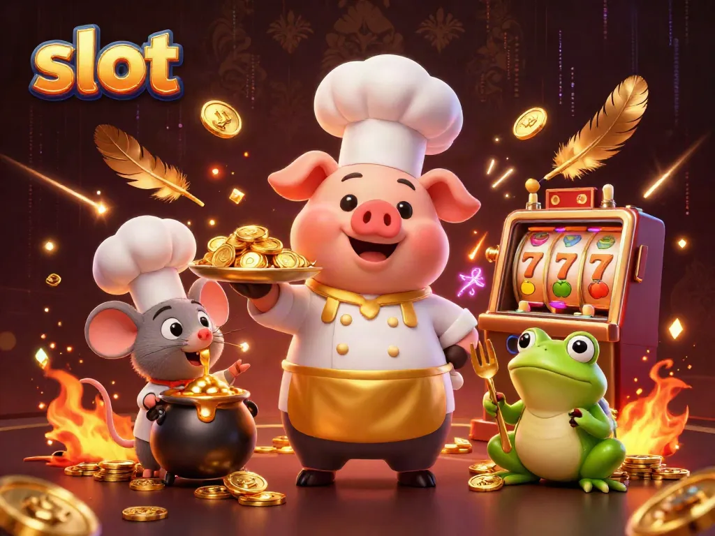 Slot menghasilkan uang pada mesin slot dengan karakter lucu dan elemen kasino yang penuh warna.