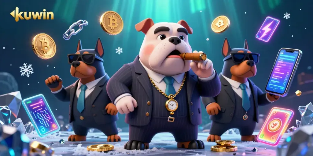 Kuwin offers exciting gaming moments with vibrant crypto coin elements in a dynamic casino scene.