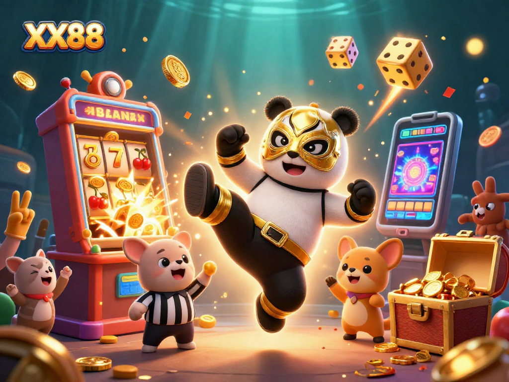 Experience the thrilling gaming action of XX88 with vibrant characters and explosive jackpots in this animated casino scene.